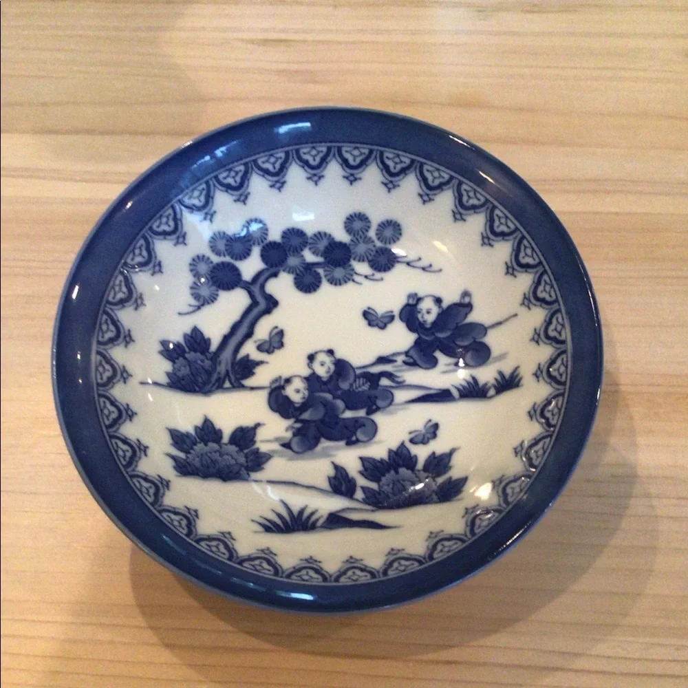Vintage Chinoiserie Bowl Boys Chasing Butterflies Asian Decor